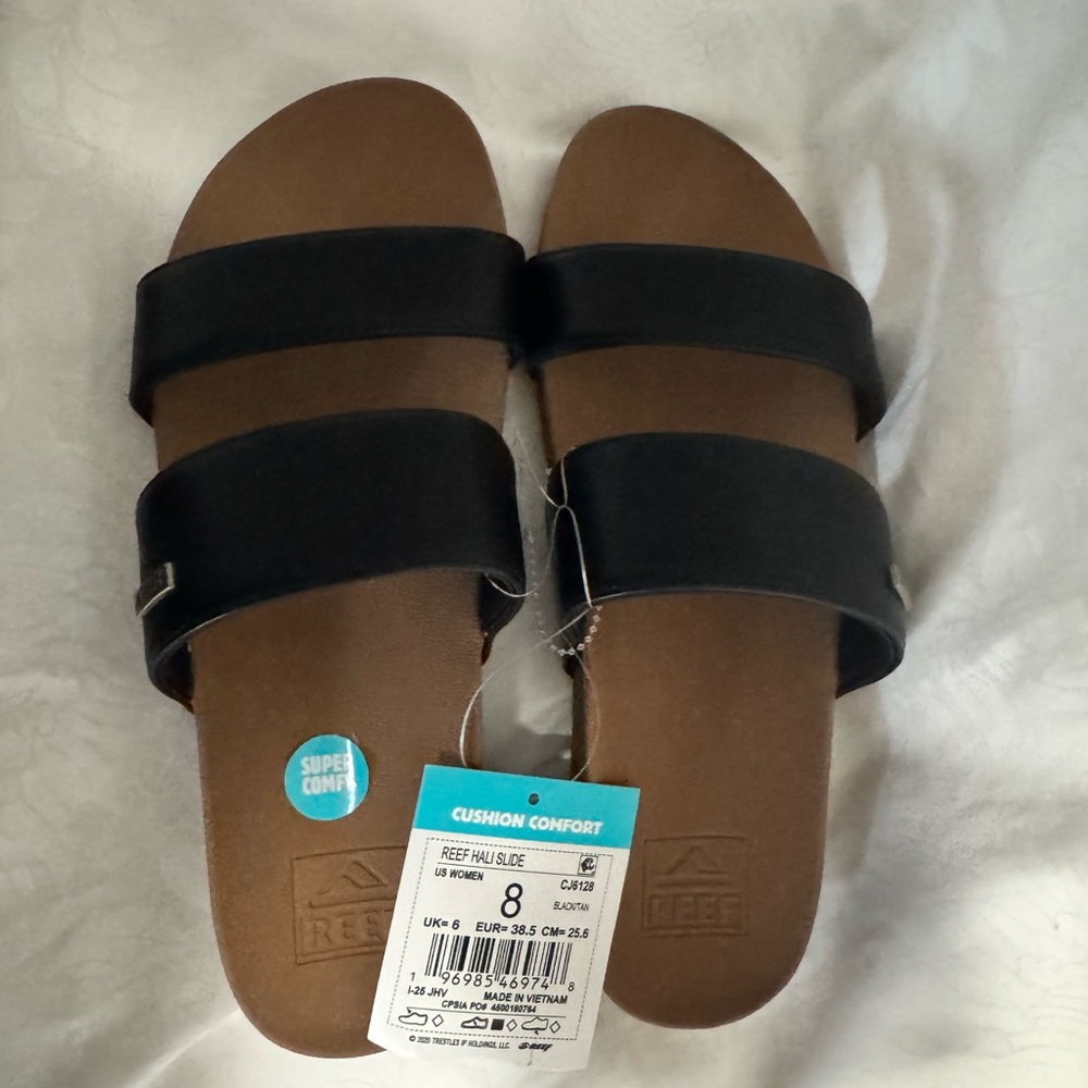 Reef Women's Tan and Black Slide Sandals